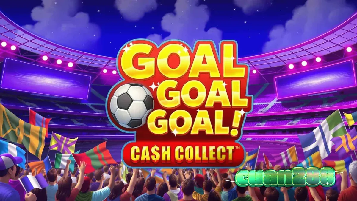 Tampilan visual stadion dan simbol sepak bola dalam permainan slot Goal Goal Goal: Cash Collect