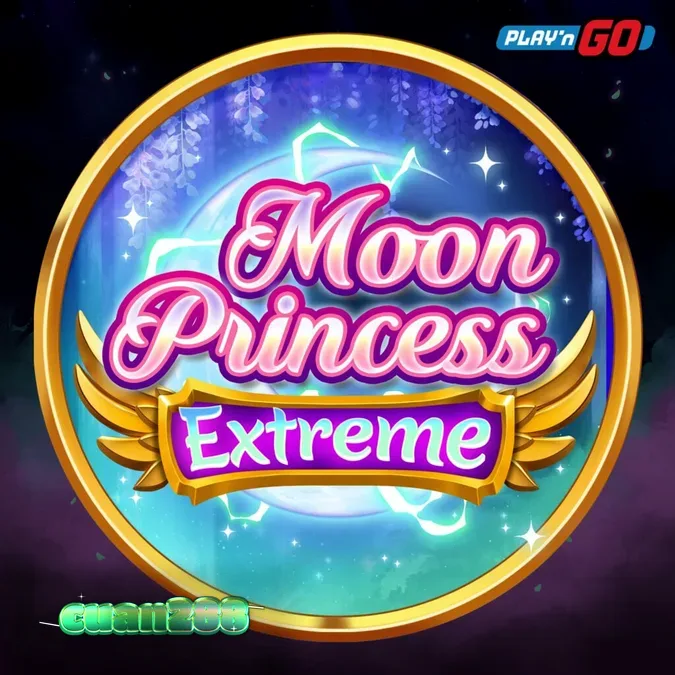 Tampilan antarmuka grid 5x5 pada slot Moon Princess Extreme dengan elemen visual anime.